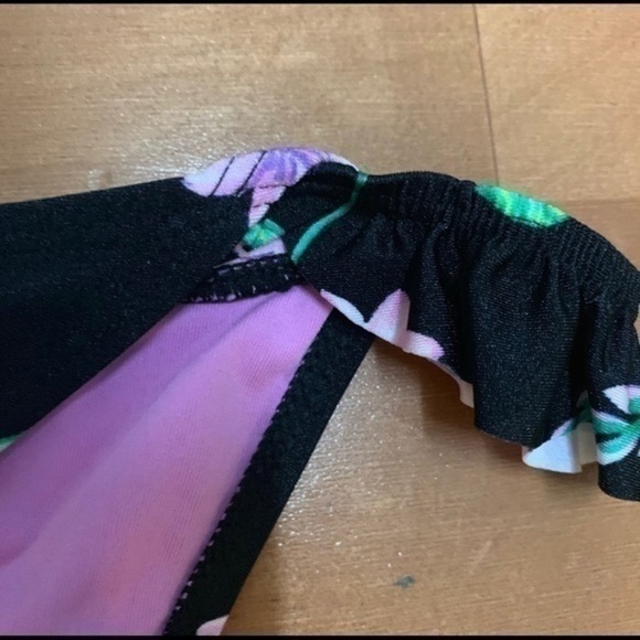 TopShop Black Flora Frill Tanga Bikini Bottom Sz 6 - Picture 6 of 6